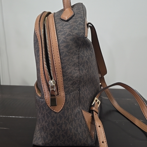 Michael Kors Valerie medium logo backpack in brown and acorn PVC and leather.  - Picture 2 of 13